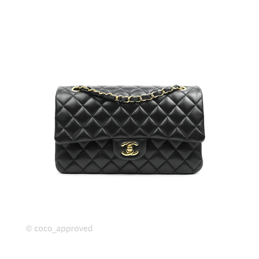 Chanel Classic M/L Flap Bag Black Lambskin Gold Hardware