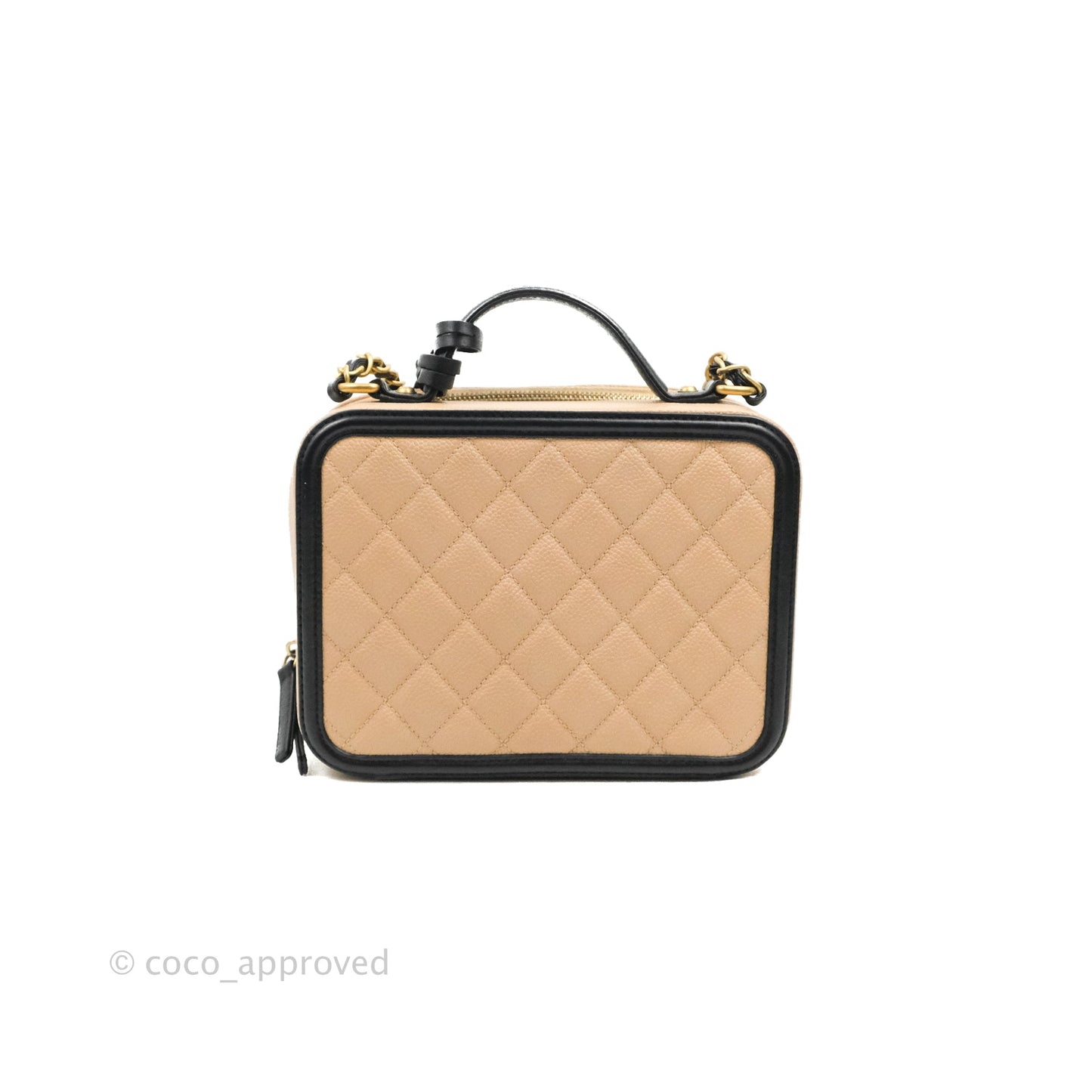 Chanel Quilted Medium CC Filigree Vanity Case Beige Caviar Aged Gold Hardware