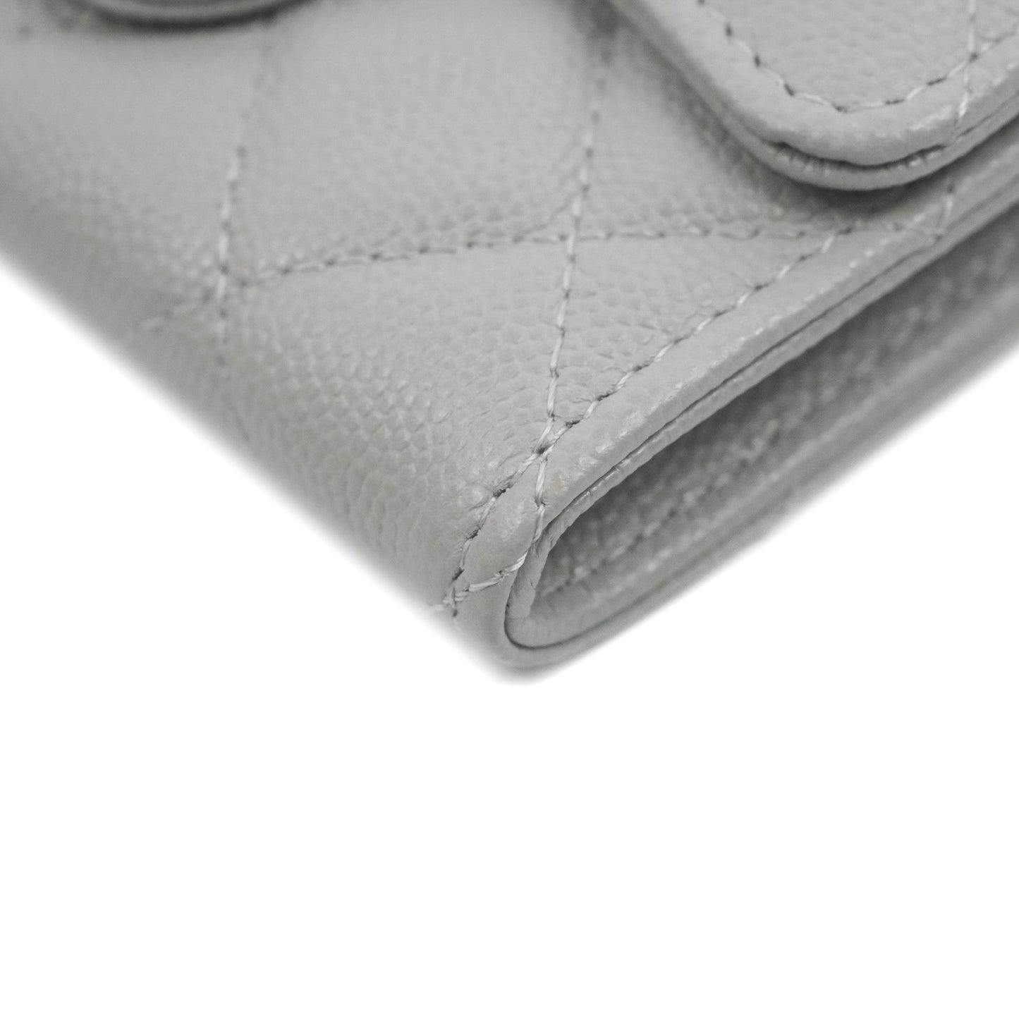 Chanel Quilted Flap Card Holder Grey Caviar Gold Hardware