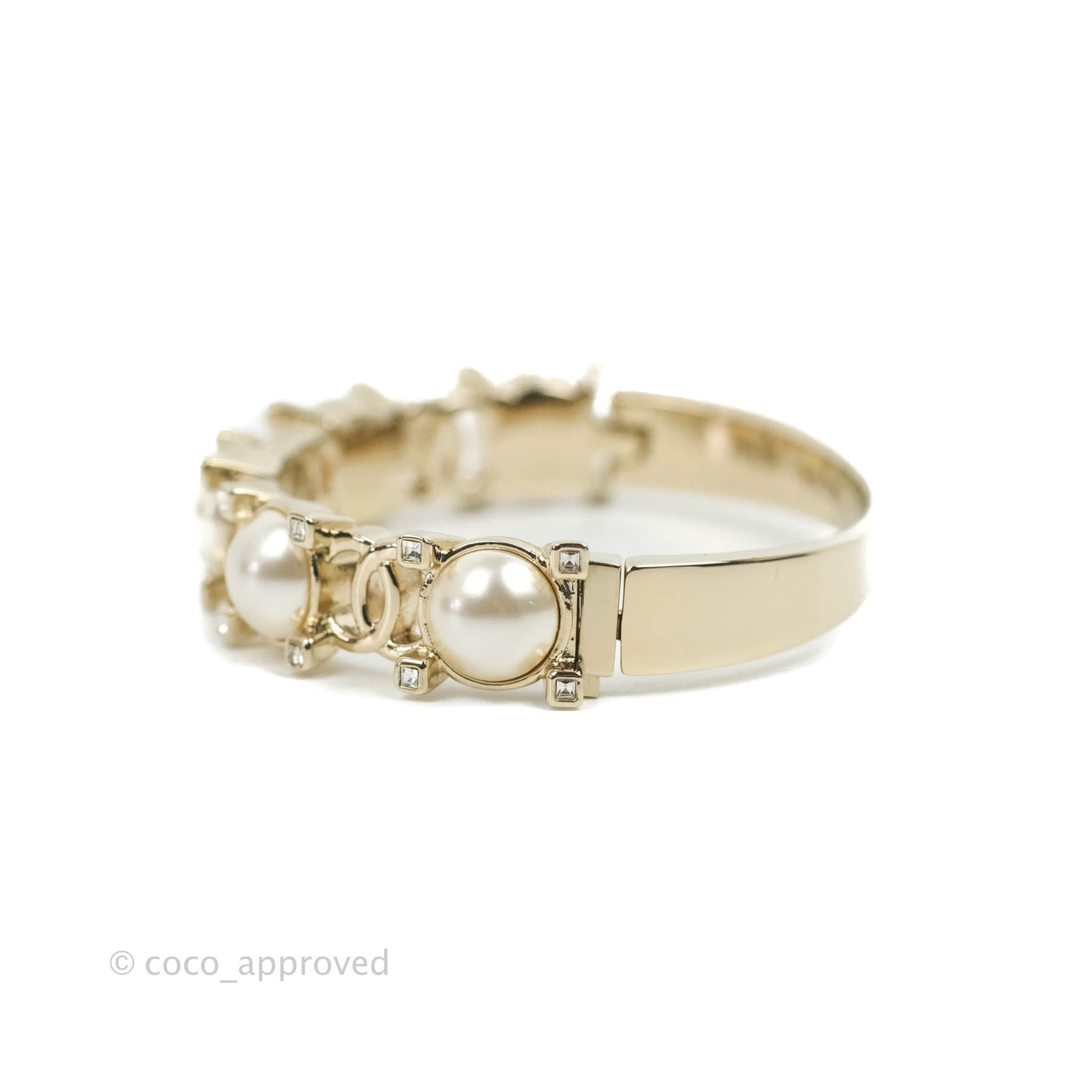 Chanel CC Crystal Pearl Bracelet Gold Tone 21A