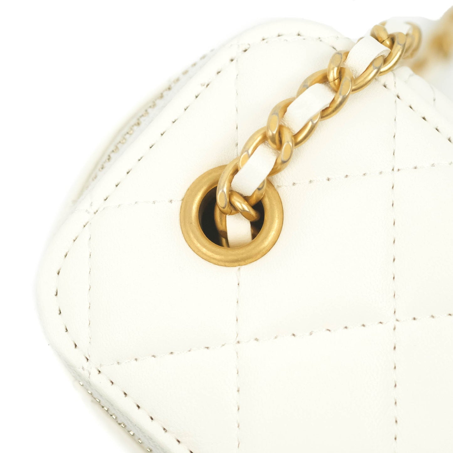 Chanel Mini Pearl Crush Vanity With Chain White Lambskin Aged Gold Hardware