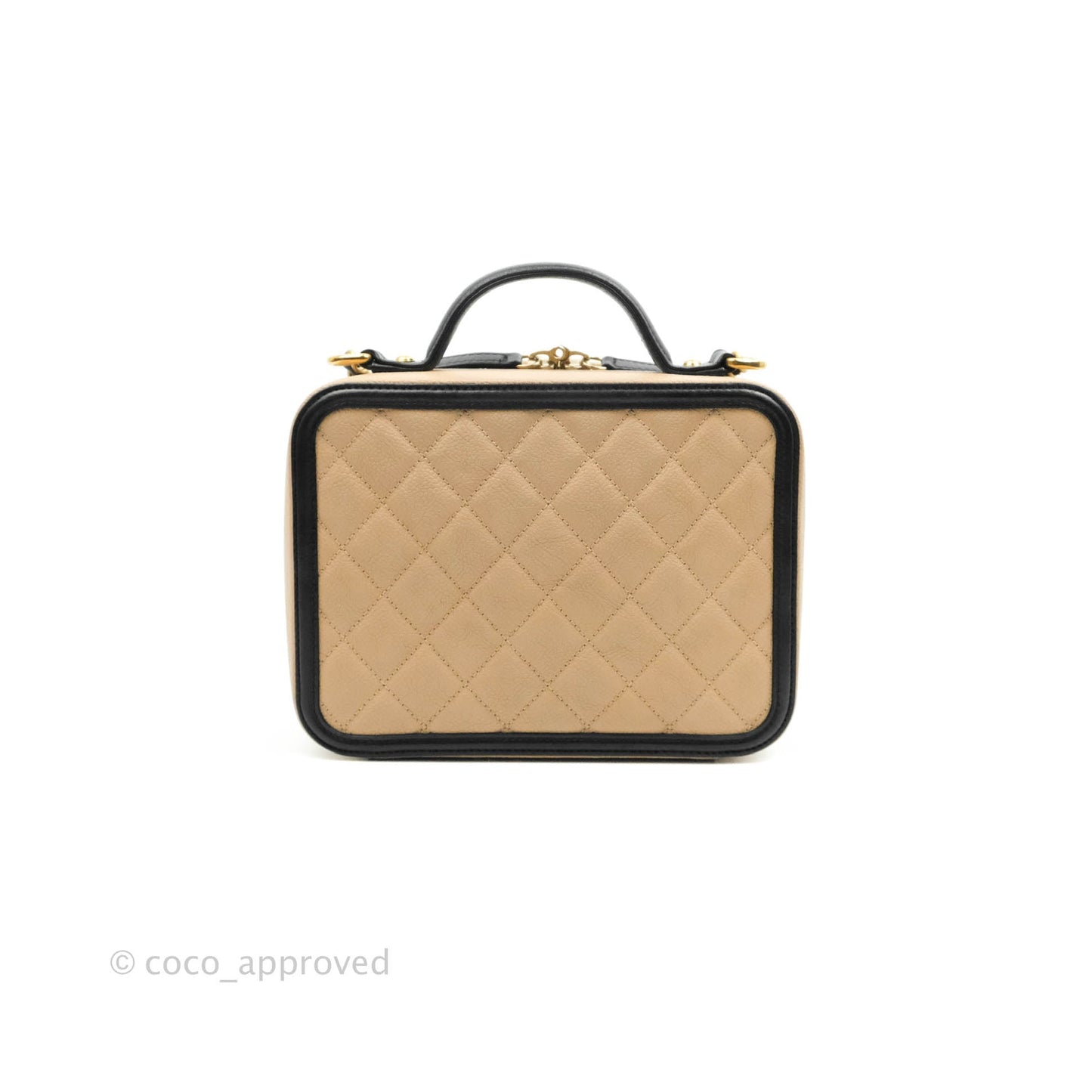 Chanel Quilted Medium CC Filigree Vanity Case Beige Caviar Gold Hardware