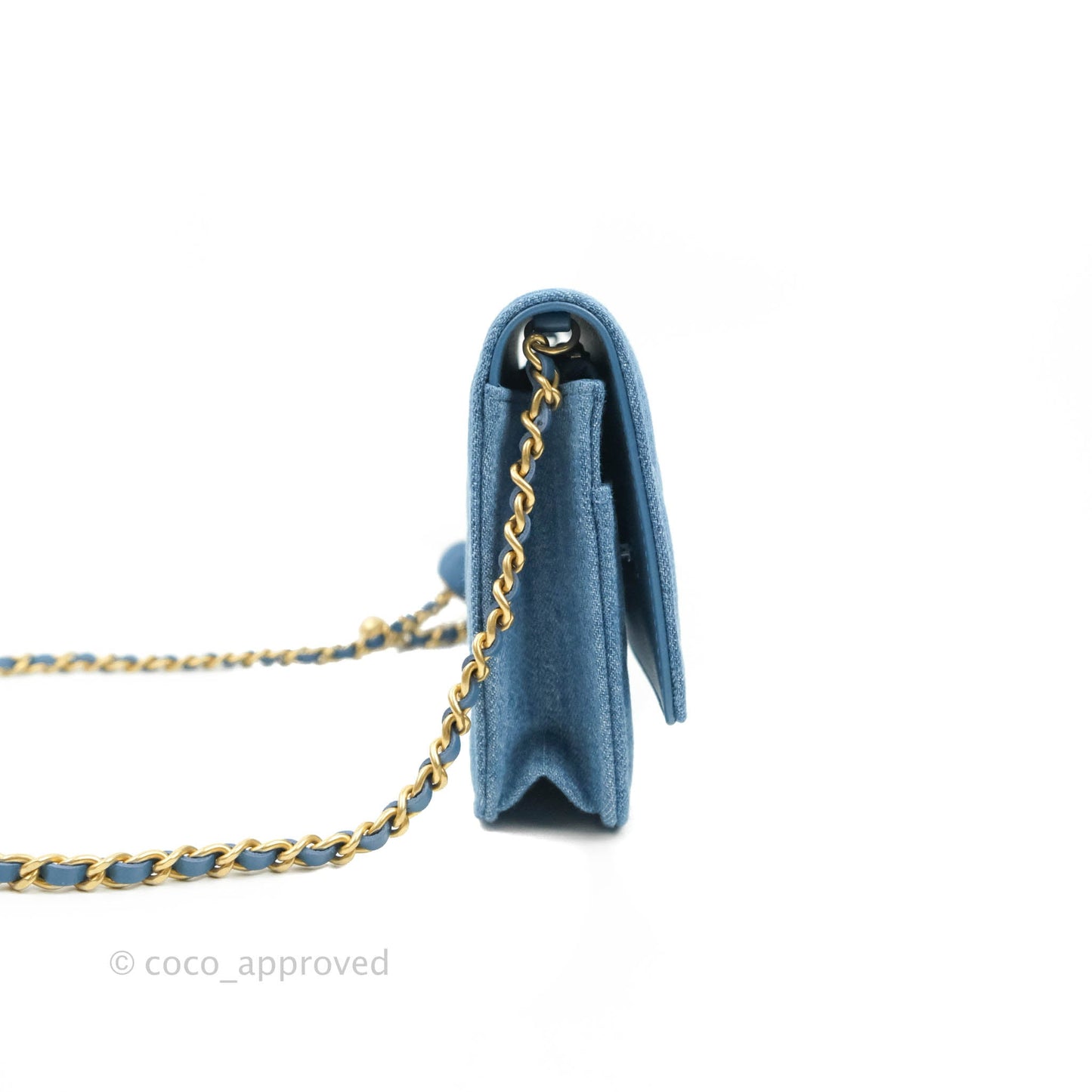 Chanel Quilted Pearl Crush Wallet on Chain WOC Denim Aged Gold Hardware