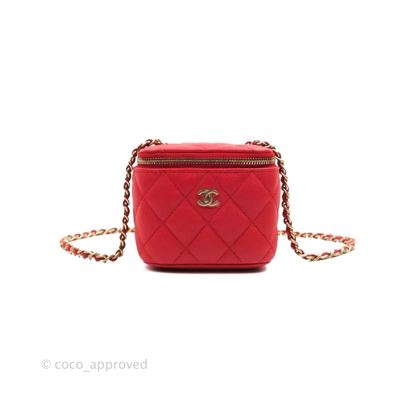 Chanel Mini Vanity With Chain Red Caviar Gold Hardware