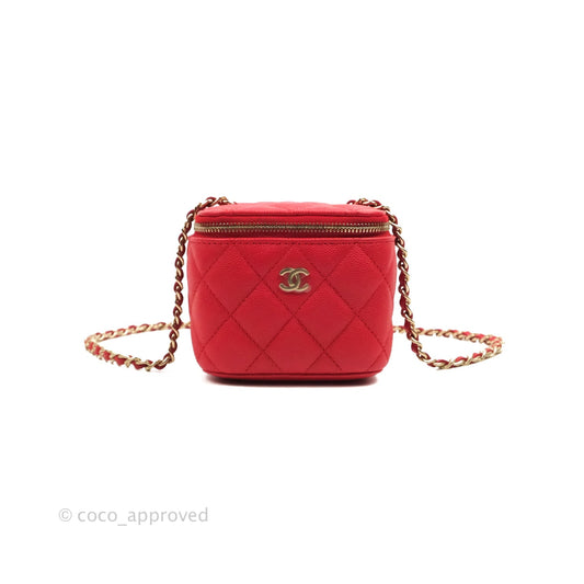 Chanel Mini Vanity With Chain Red Caviar Gold Hardware