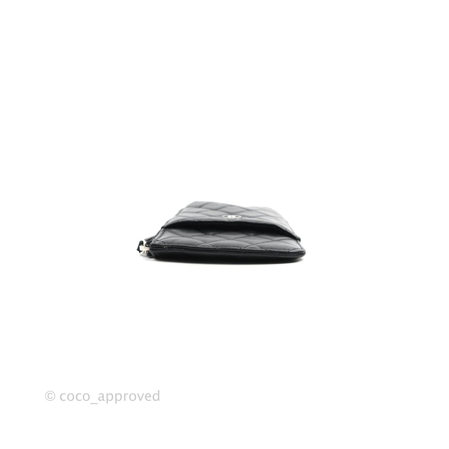 Chanel Black Lambskin Phone Holder Long Zip Wallet