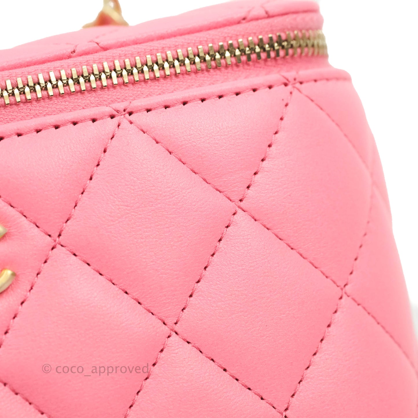 Chanel Vanity with Pearl Crush Chain Pink Lambskin Aged Gold Hardware