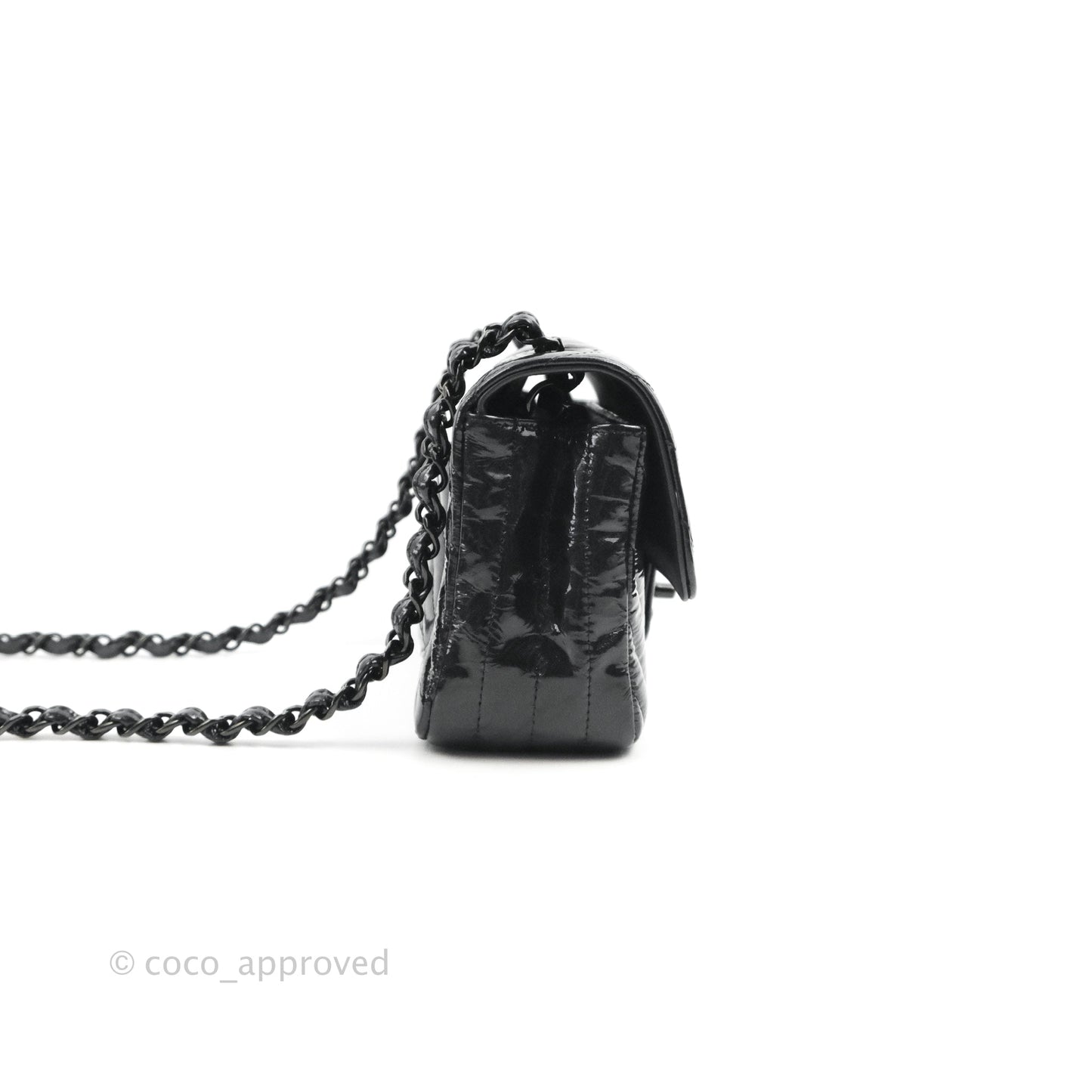 Chanel Mini Rectangular Flap Chevron Black Crumpled Metallic Patent So Black