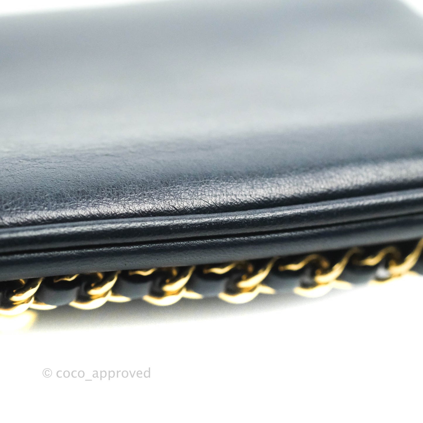Chanel Flat Flap Bag With Chain Navy Calfskin Gold Hardware