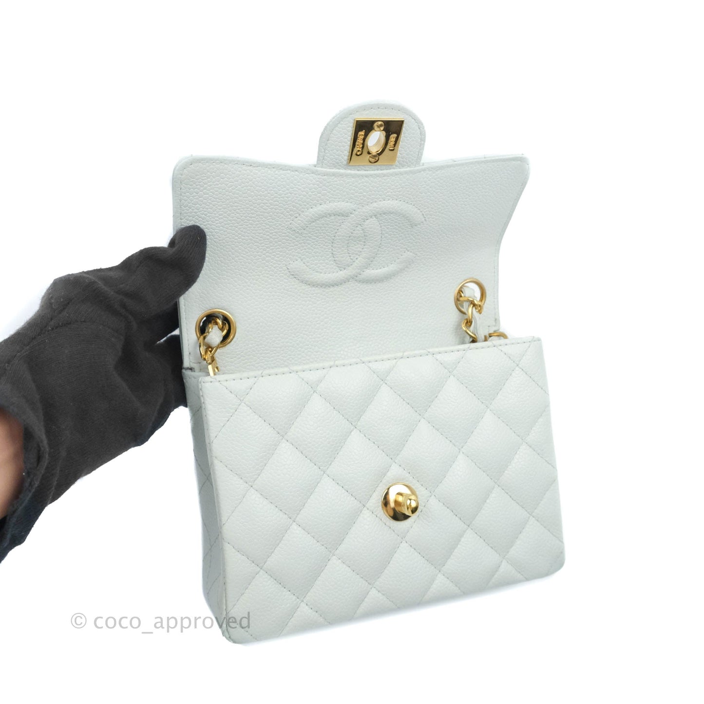 Chanel Quilted Vintage Mini Square Flap Light Blue Caviar 24K Gold Hardware