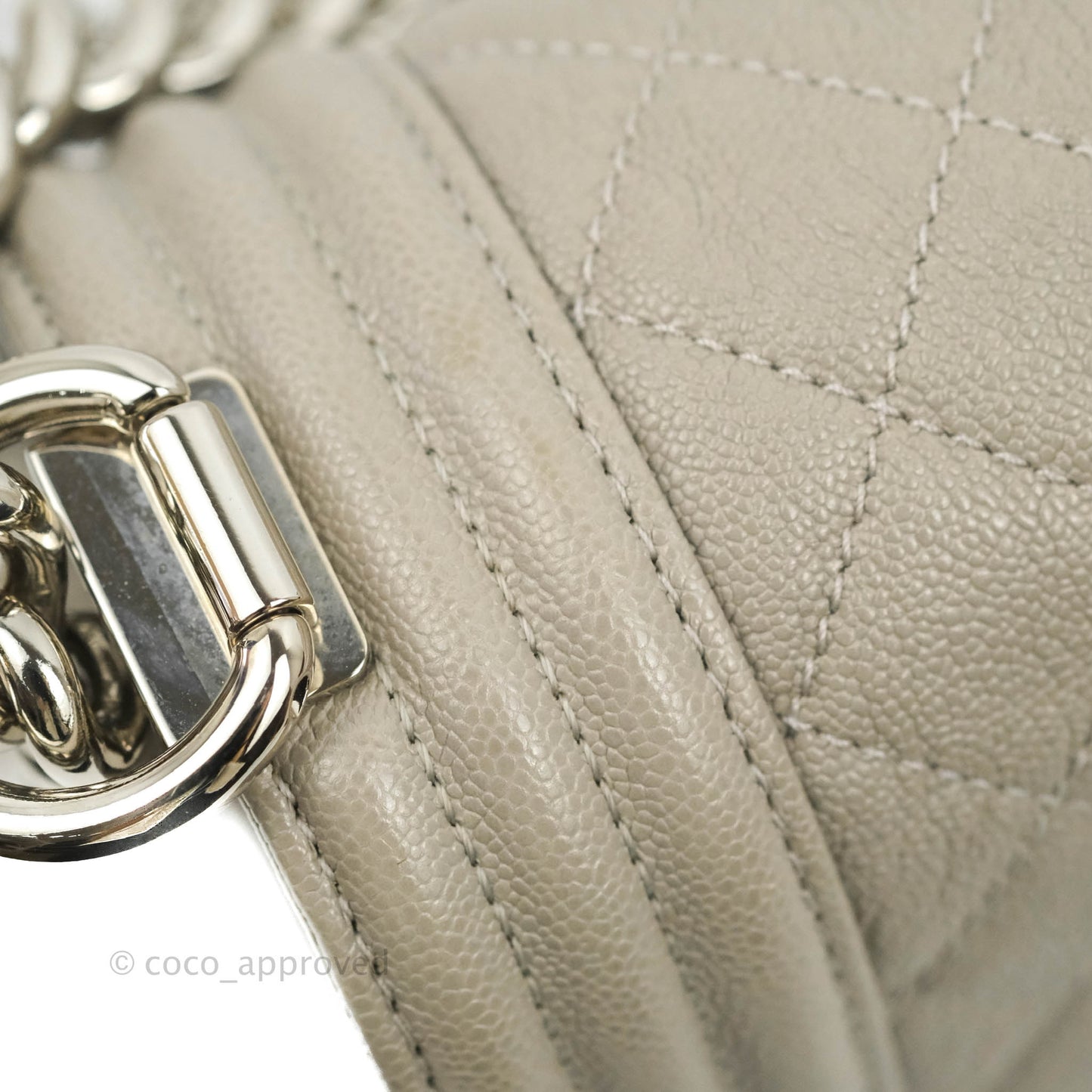 Chanel Quilted Medium Boy Etoupe Grey Caviar Silver Hardware