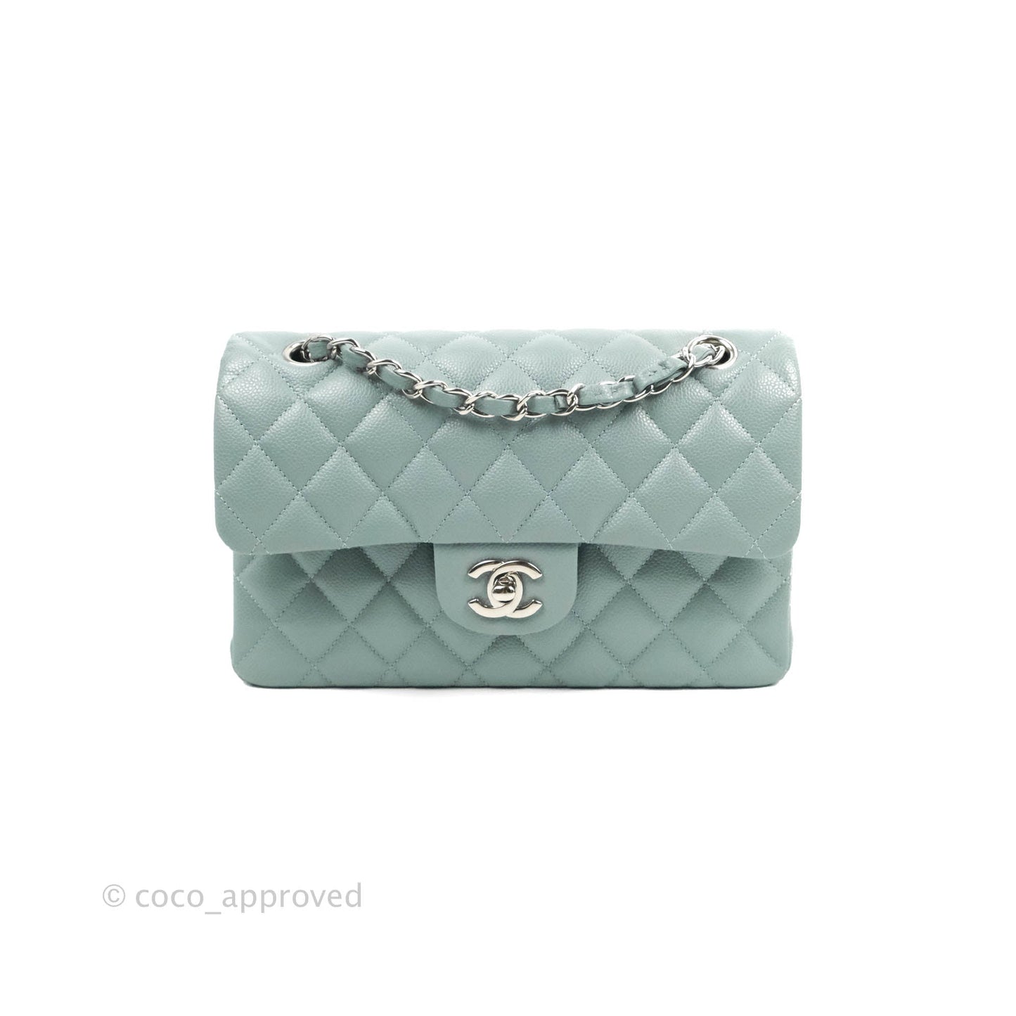 Chanel Small Classic Quilted Flap Light Blue Caviar Silver Hardware 20B
