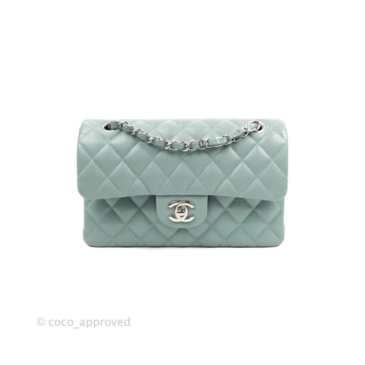 Chanel Small Classic Quilted Flap Light Blue Caviar Silver Hardware 20B