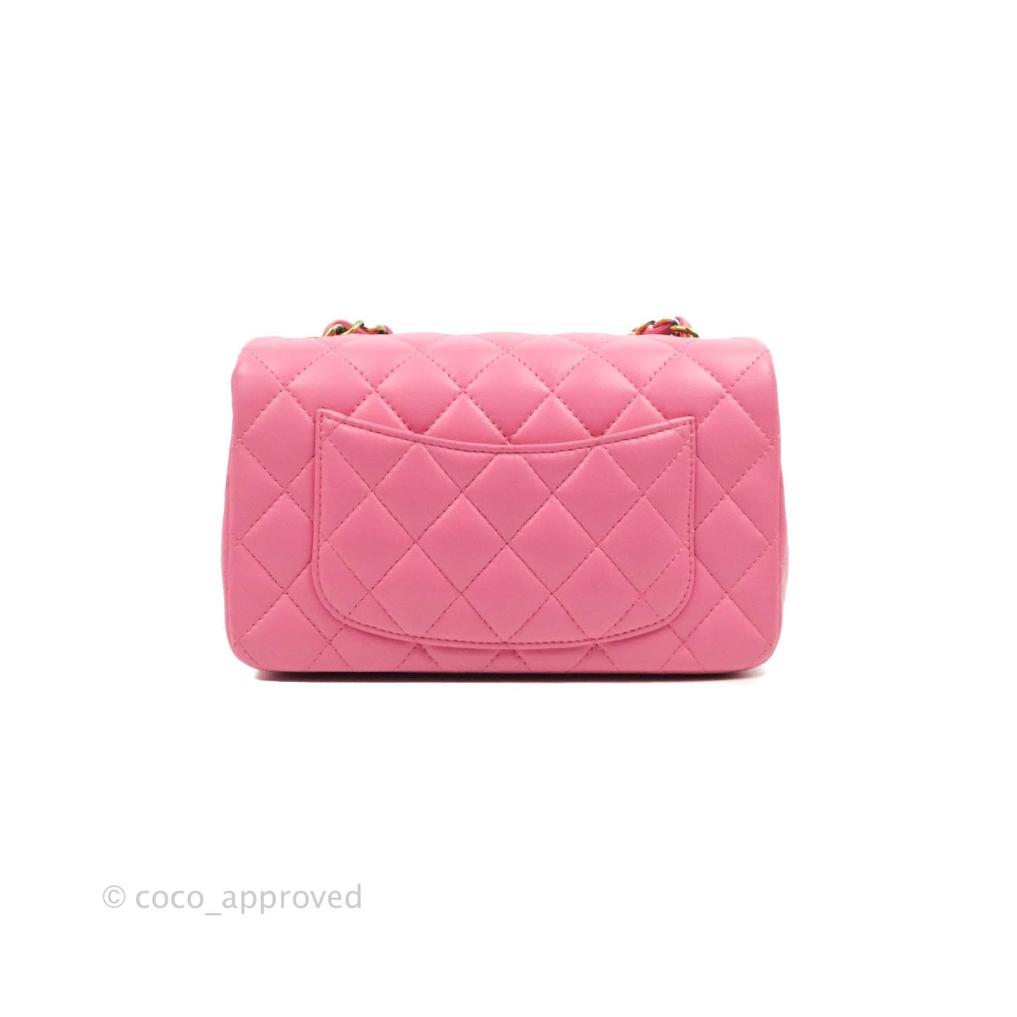 Chanel Mini Rectangular Pink Lambskin Rainbow Hardware