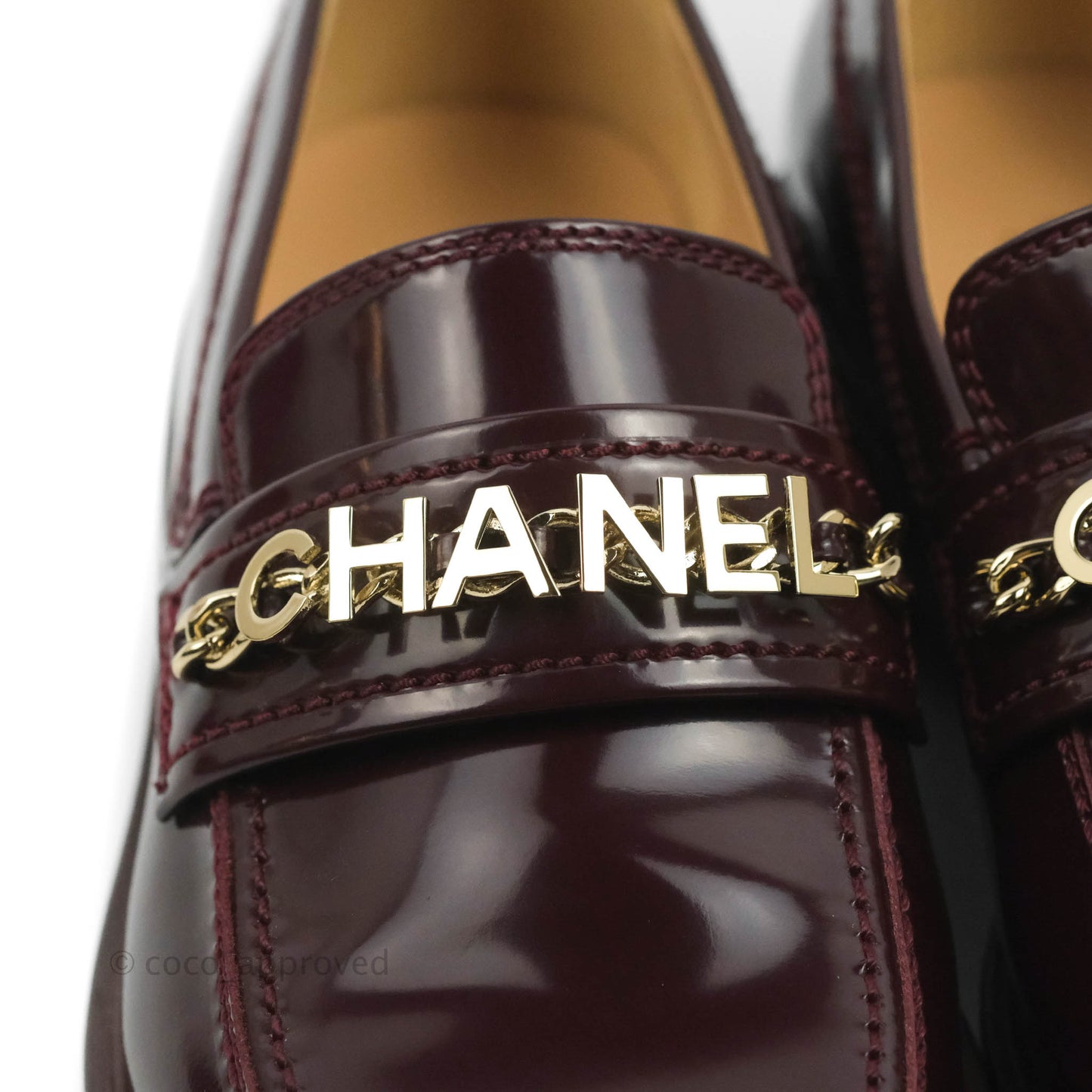 Chanel Patent Calfskin Bordeaux Loafers 21S Size 37