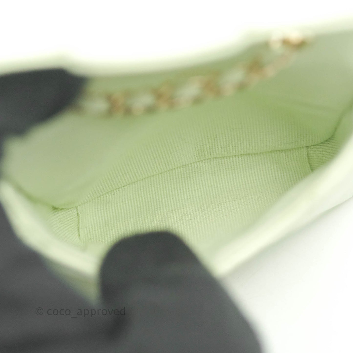 Chanel Mini Card Holder Chain Belt Bag Light Green Caviar Gold Hardware 21B