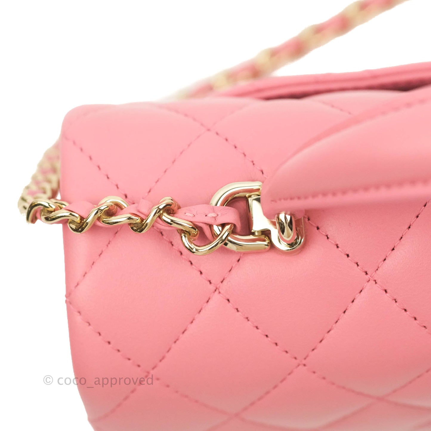 Chanel Top Handle Mini Rectangular Flap Bag Pink Lambskin Gold Hardware