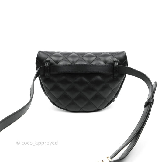 Chanel Quilted Belt Bum Bag Black Calfskin Silver Hardware (Uniform)