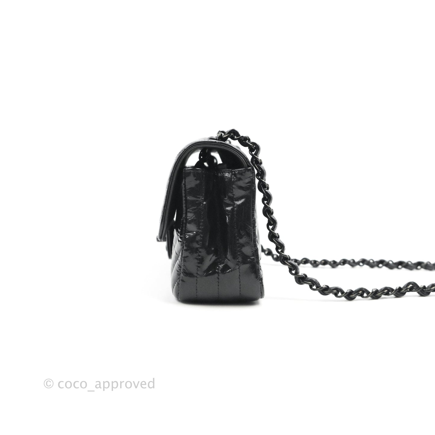 Chanel Mini Rectangular Flap Chevron Black Crumpled Metallic Patent So Black