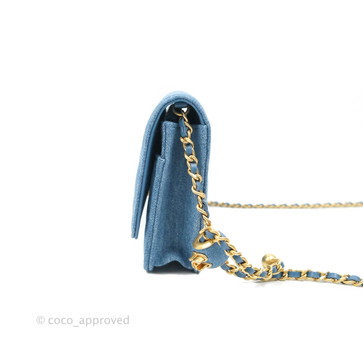 Chanel Quilted Pearl Crush Wallet on Chain WOC Denim Aged Gold Hardware