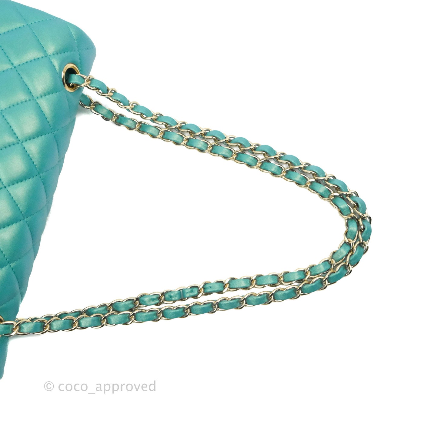 Chanel Classic M/L Medium Double Flap Iridescent Turquoise Calfskin Gold Hardware
