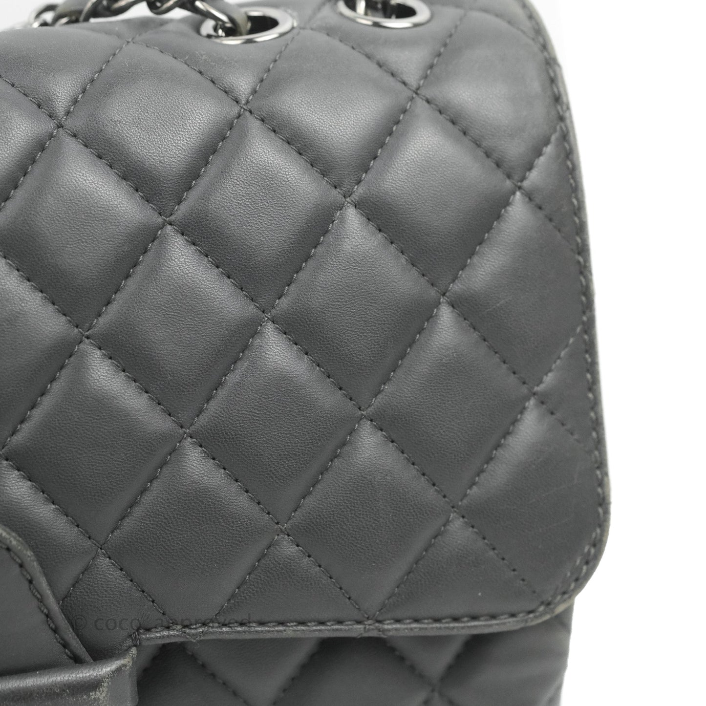 Chanel Quilted Jumbo Coco Loop Flap Dark Grey Lambskin Silver Hardware