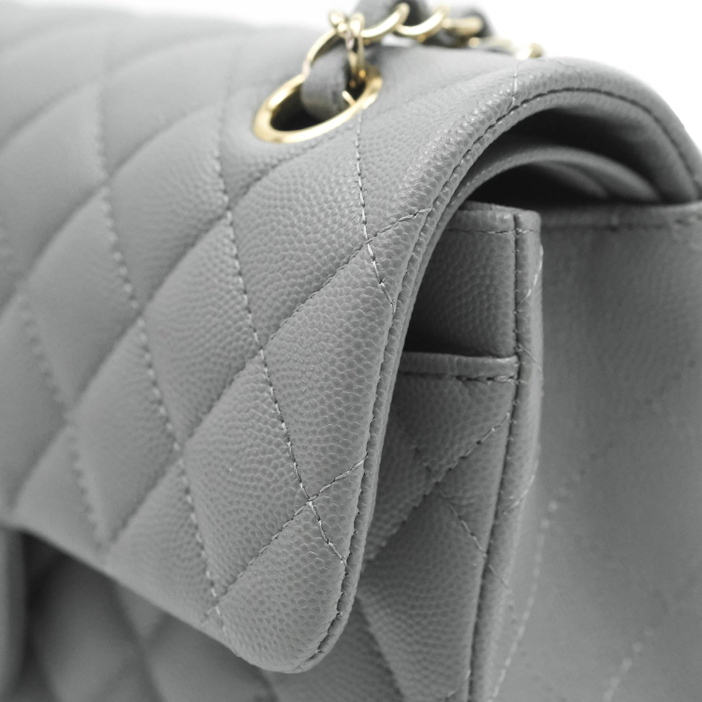 Chanel Classic Small S/M Quilted Flap Grey Caviar Gold Hardware 20C