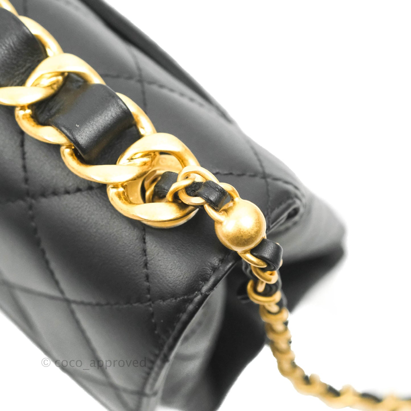 Chanel Small Chain Bar Flap Bag Black Calfskin Aged Gold Hardware