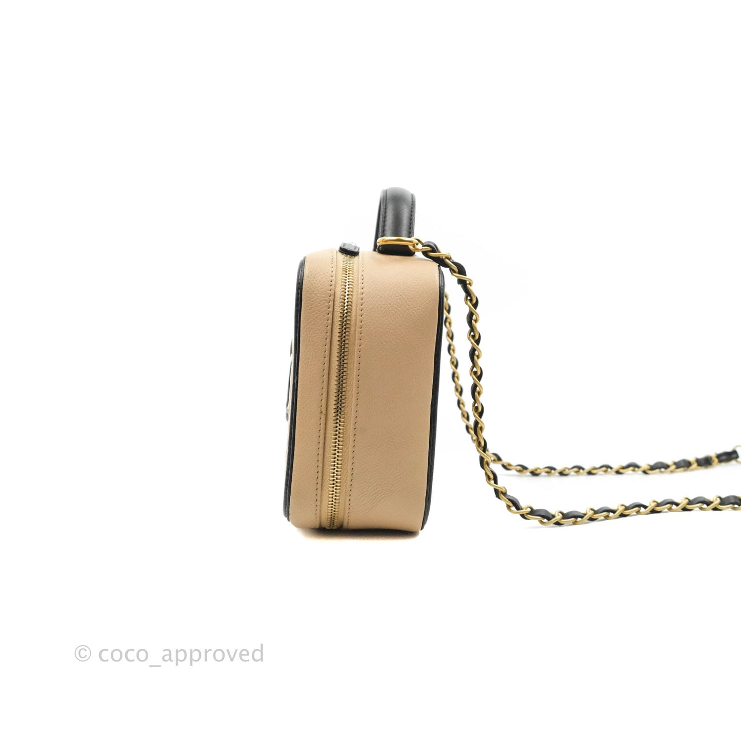 Chanel Quilted Medium CC Filigree Vanity Case Beige Caviar Gold Hardware