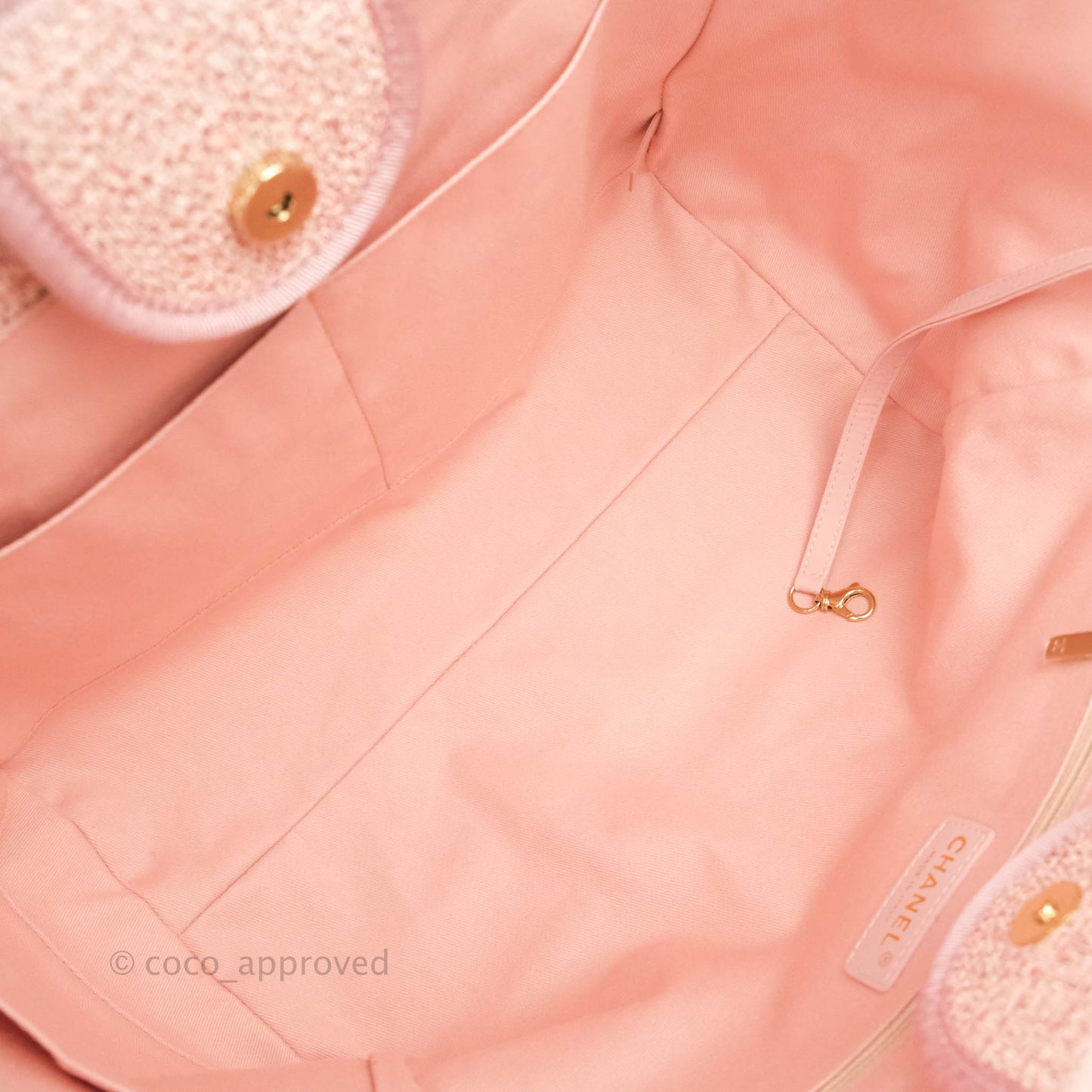 Chanel Large Deauville Pink Tweed Glittering Gold Hardware