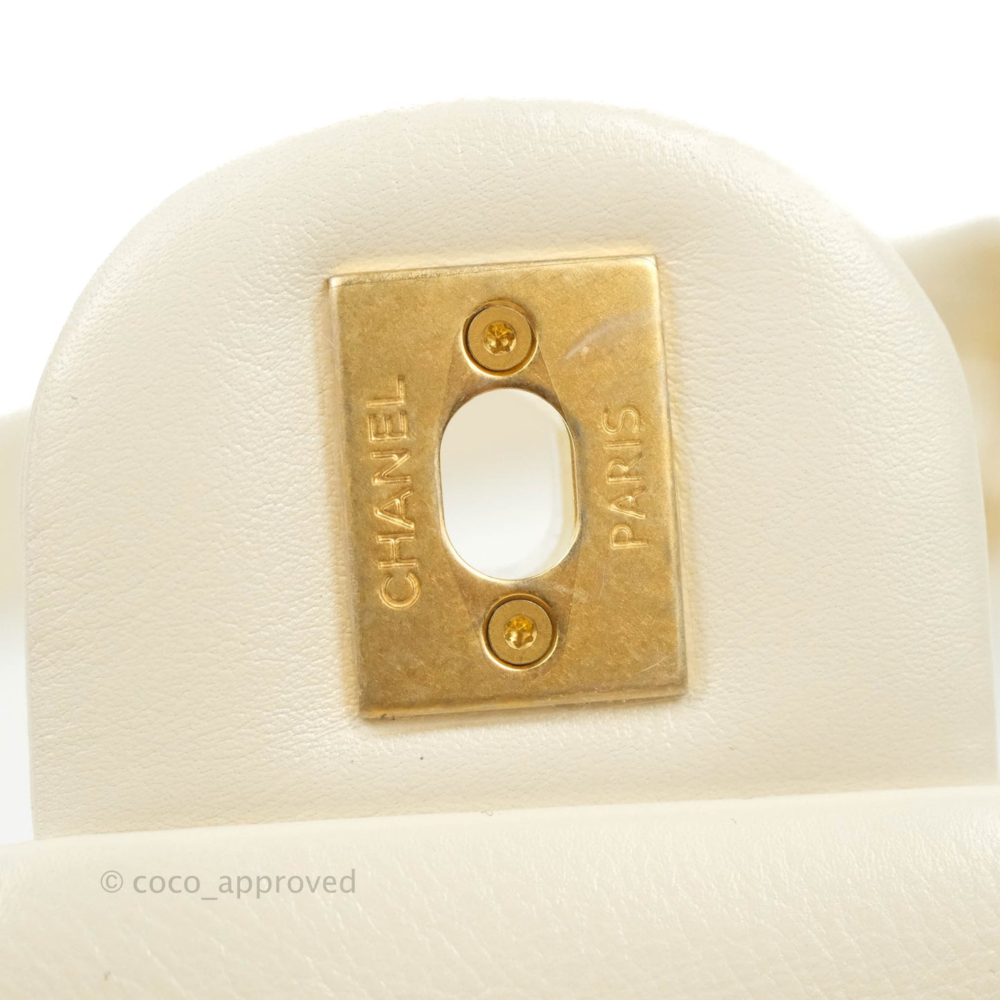 Chanel Mini Rectangular Crystal Pearls Chain Flap White Calfskin Aged Gold Hardware