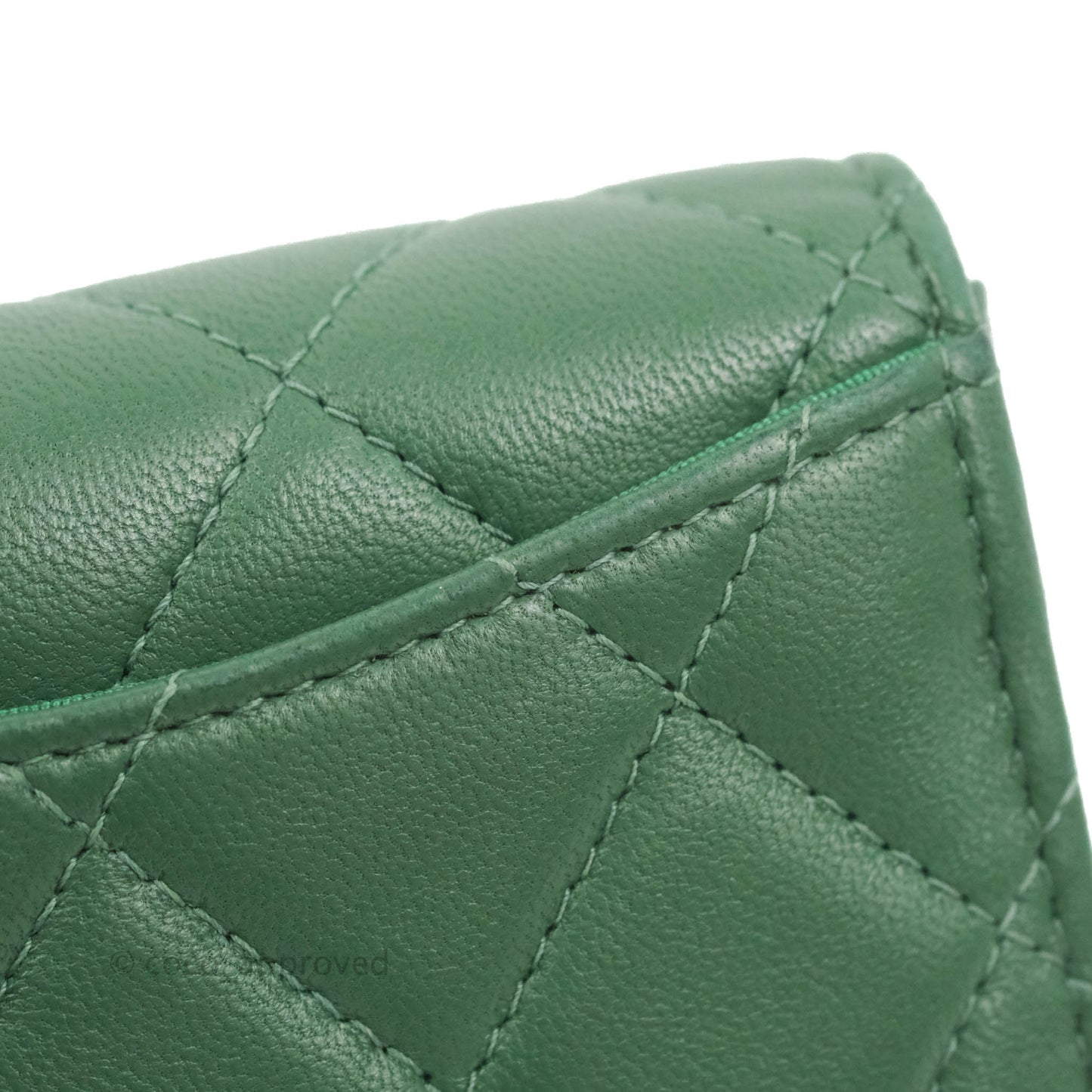 Chanel Classic Flap Coin Purse Dark Green Lambskin Silver Hardware