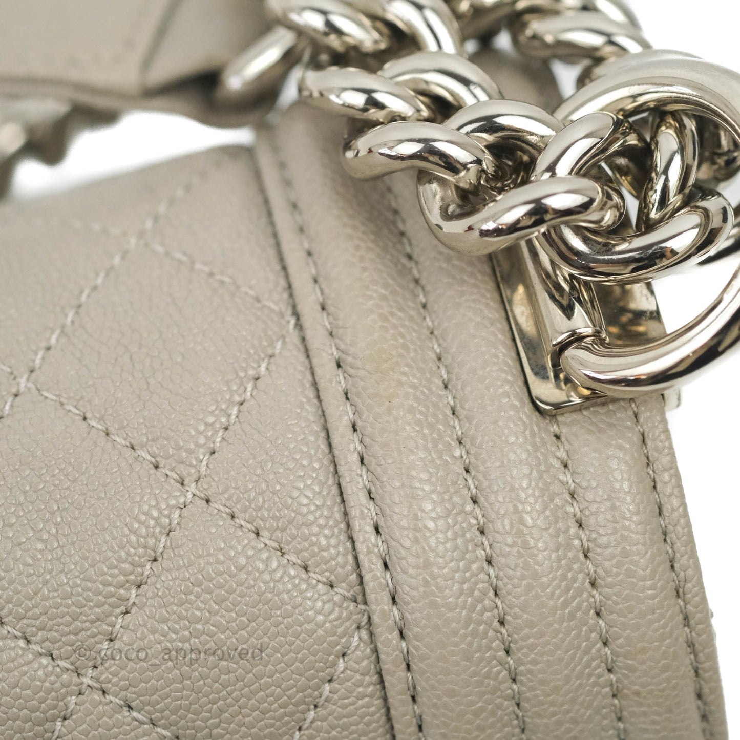 Chanel Quilted Medium Boy Etoupe Grey Caviar Silver Hardware