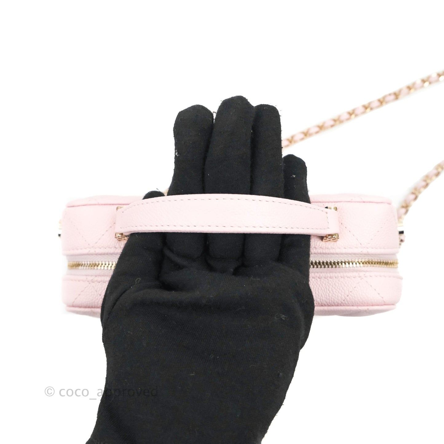 Chanel Quilted Top Handle Vanity Case Caviar Light Pink Gold Hardware
