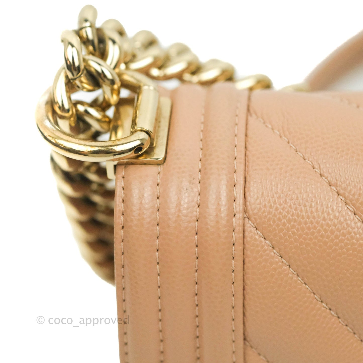 Chanel Small Chevron Boy Dark Beige Caviar Gold Hardware