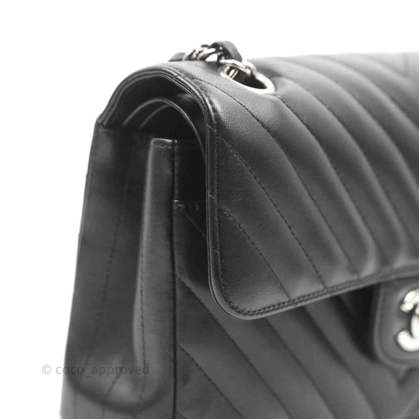 Chanel Classic Chevron S/M Small Double Flap Black Lambskin Silver Hardware