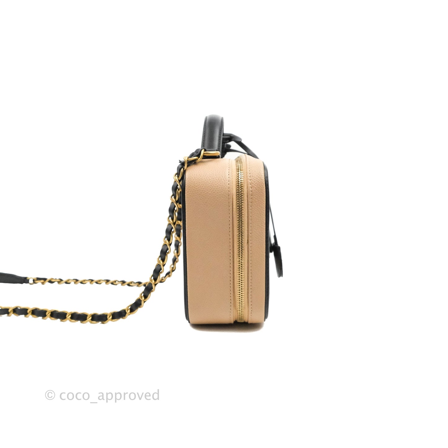 Chanel Quilted Medium CC Filigree Vanity Case Beige Caviar Aged Gold Hardware