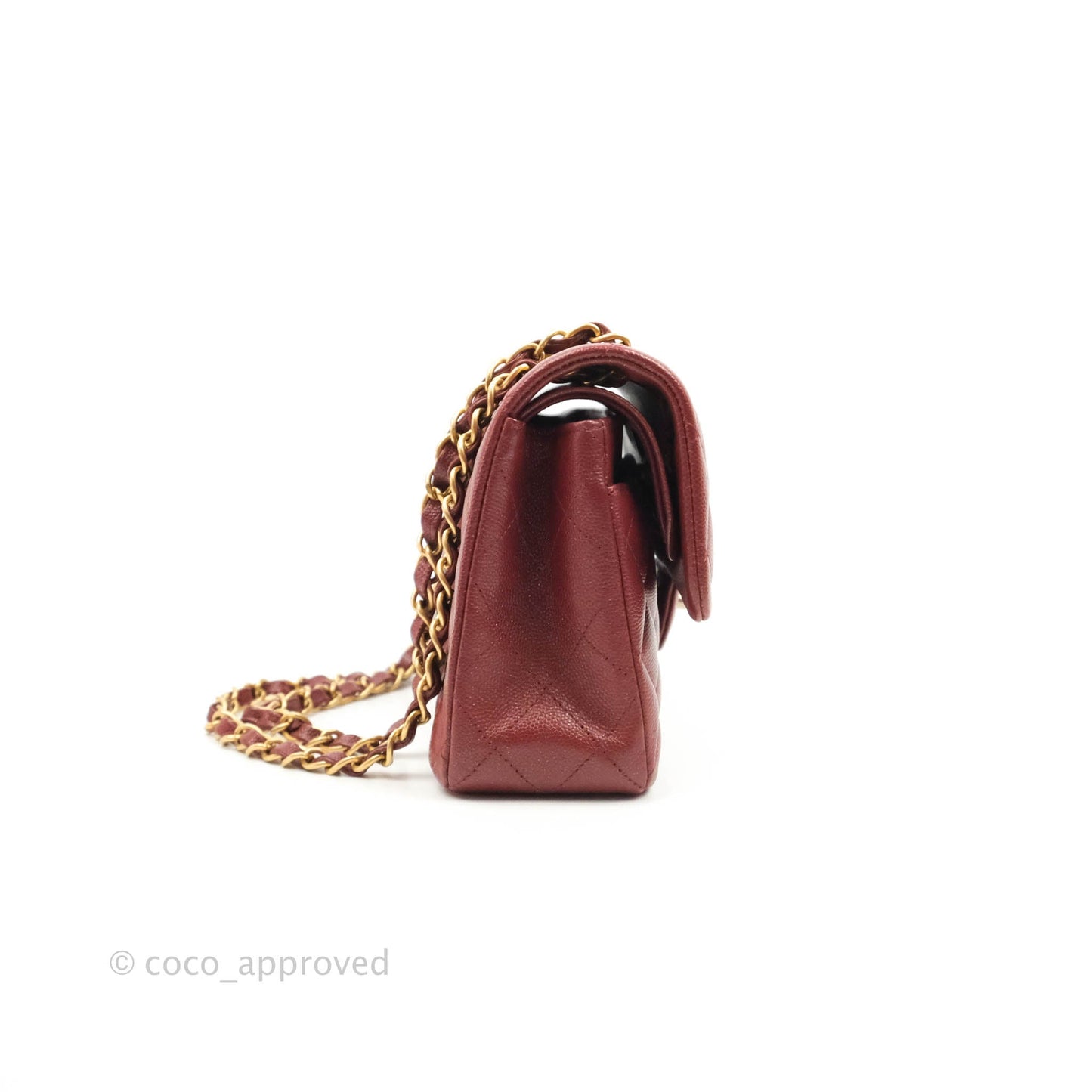 Chanel Small Classic Quilted Flap Iridescent Burgundy Caviar Aged Gold Hardware 18C