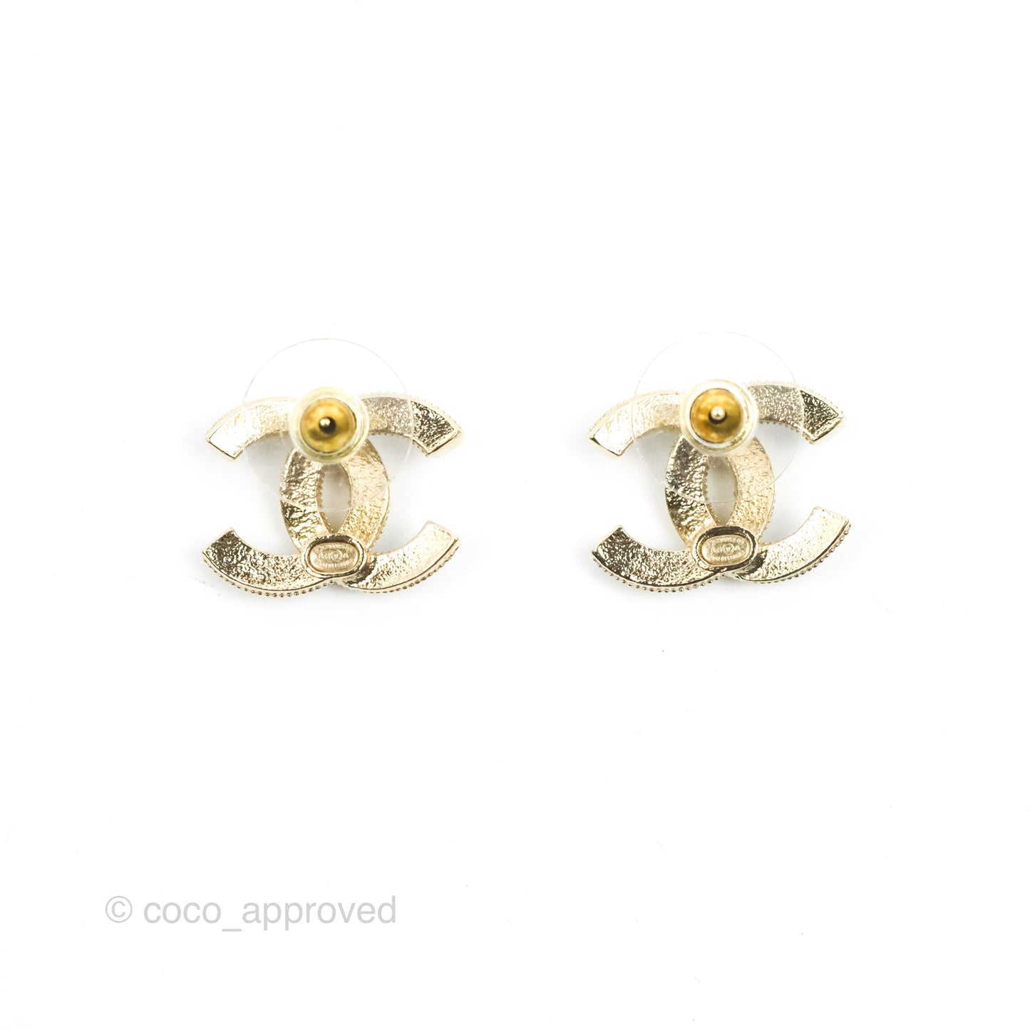Chanel CC Pearl Black Resin Earrings Gold Tone 21A