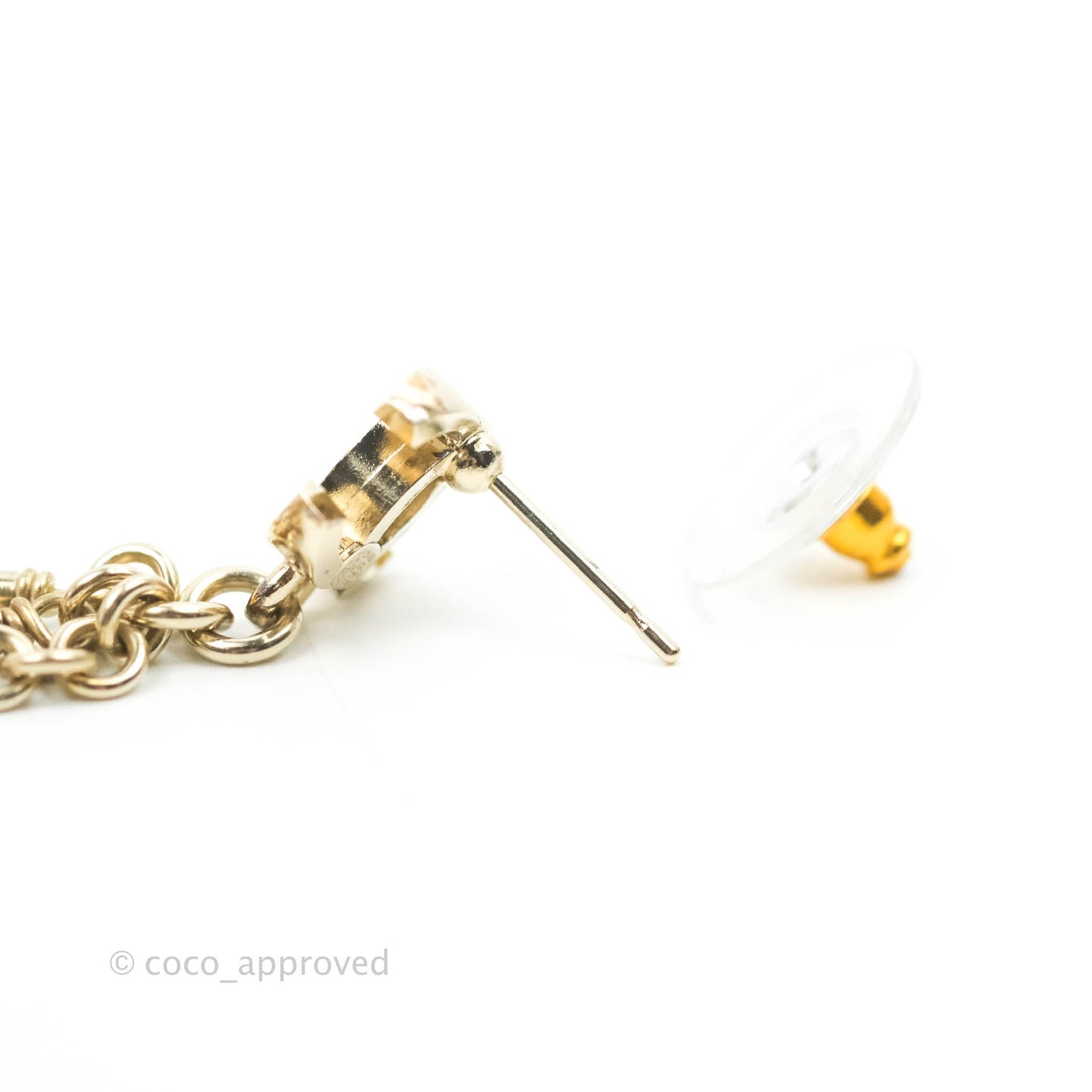 Chanel CC Long Drop Earrings Gold Tone 19A