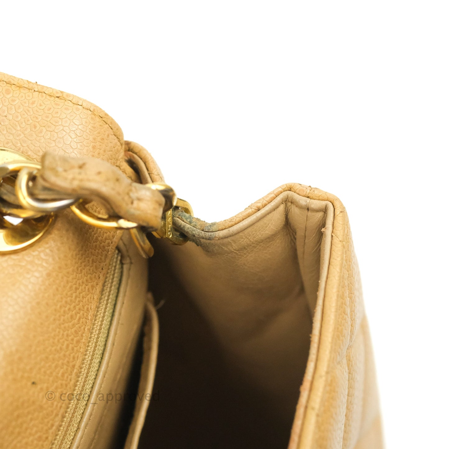 Chanel Vintage CC Large Square Flap Bag Beige Caviar 24K Gold Hardware