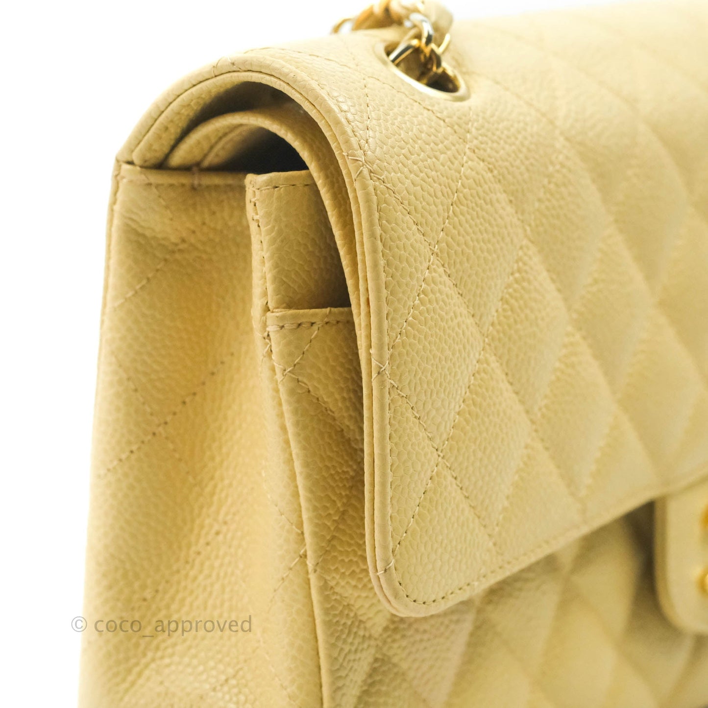 Chanel Vintage Classic M/L Medium Double Flap Bag Beige Caviar 24K Gold Hardware