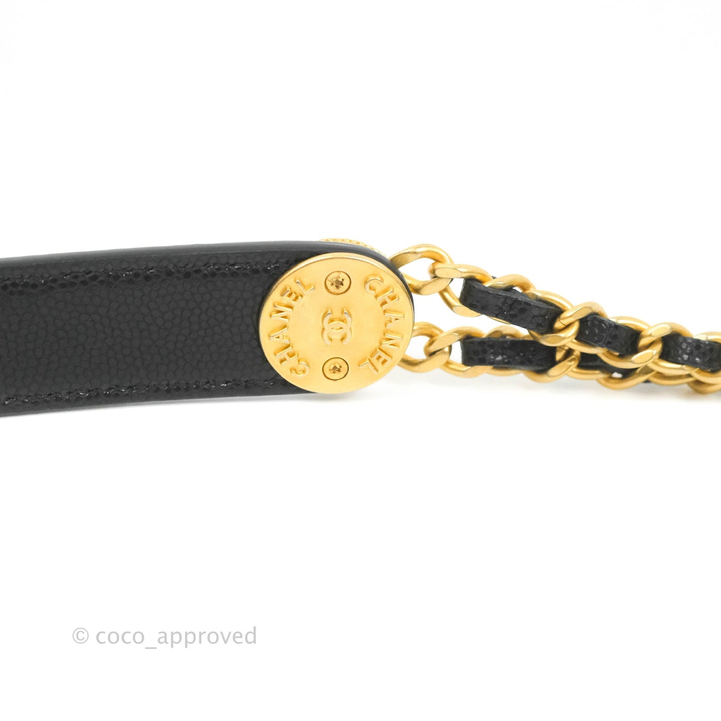 Chanel Quilted Gold CC Coin Wallet on Chain WOC Black Caviar Gold Hardware