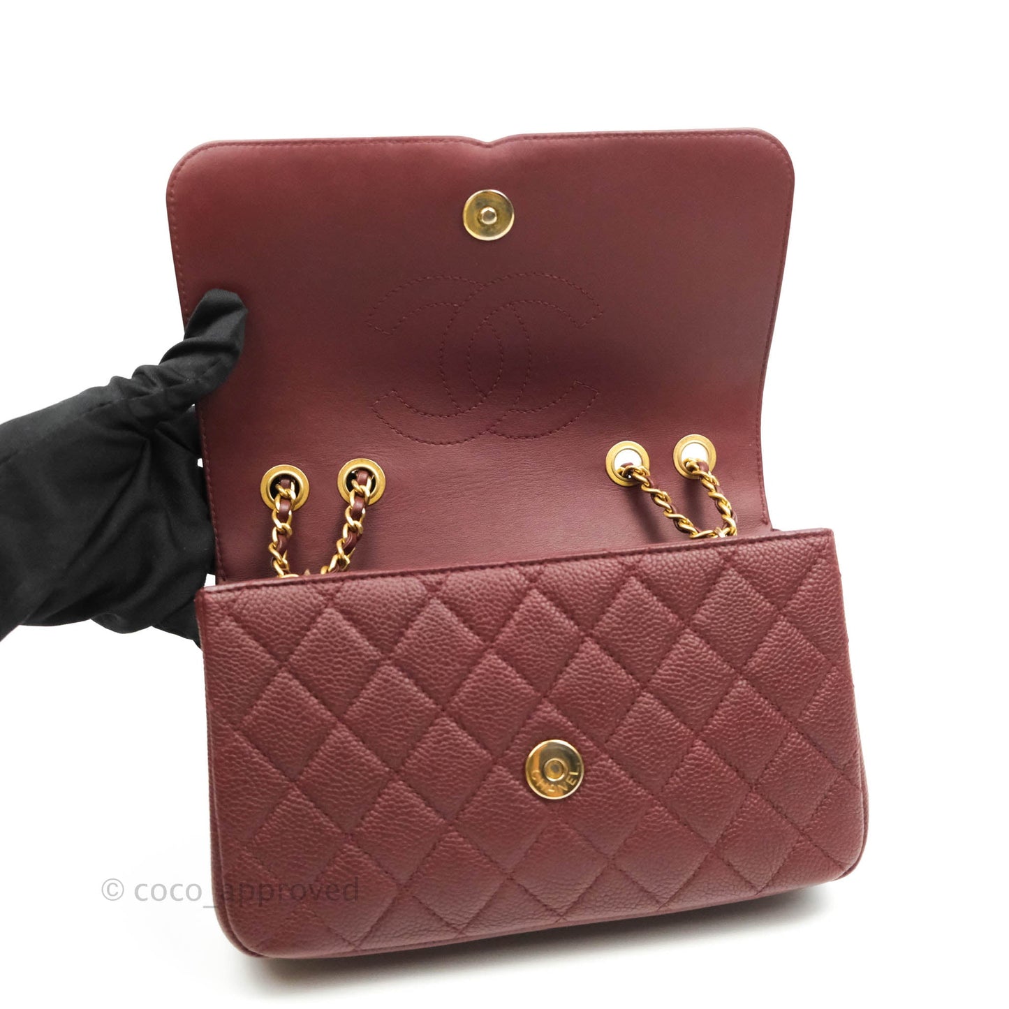 Chanel Quilted Small CC Filigree Flap Burgundy Caviar