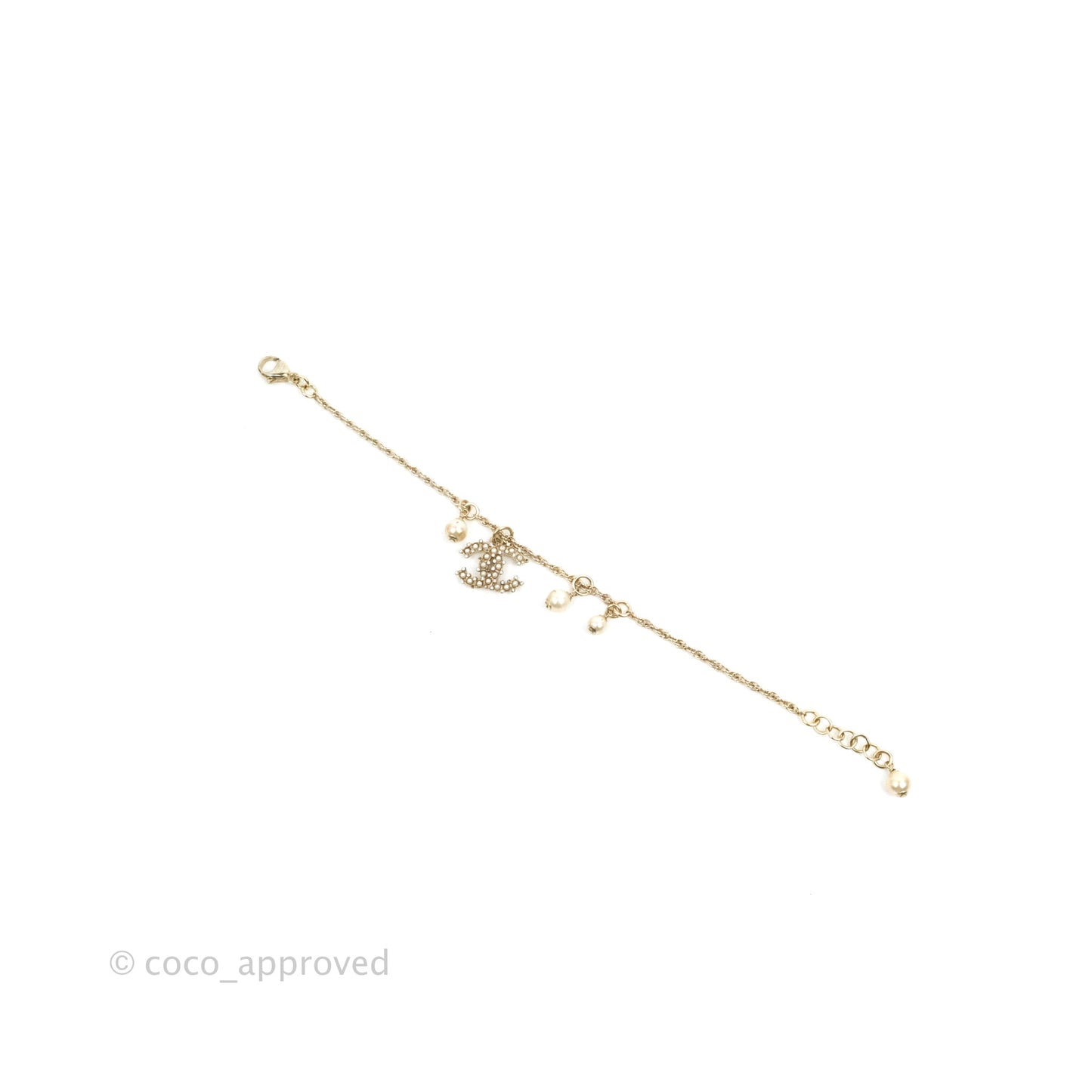 Chanel CC Crystal Pearl Bracelet Gold Tone 19C