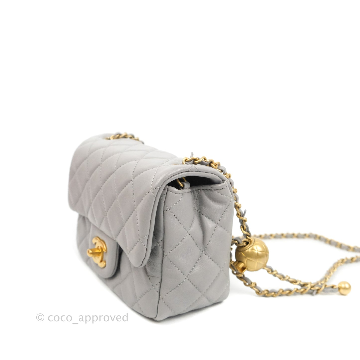 Chanel Mini Square Pearl Crush Quilted Grey Lambskin Aged Gold Hardware
