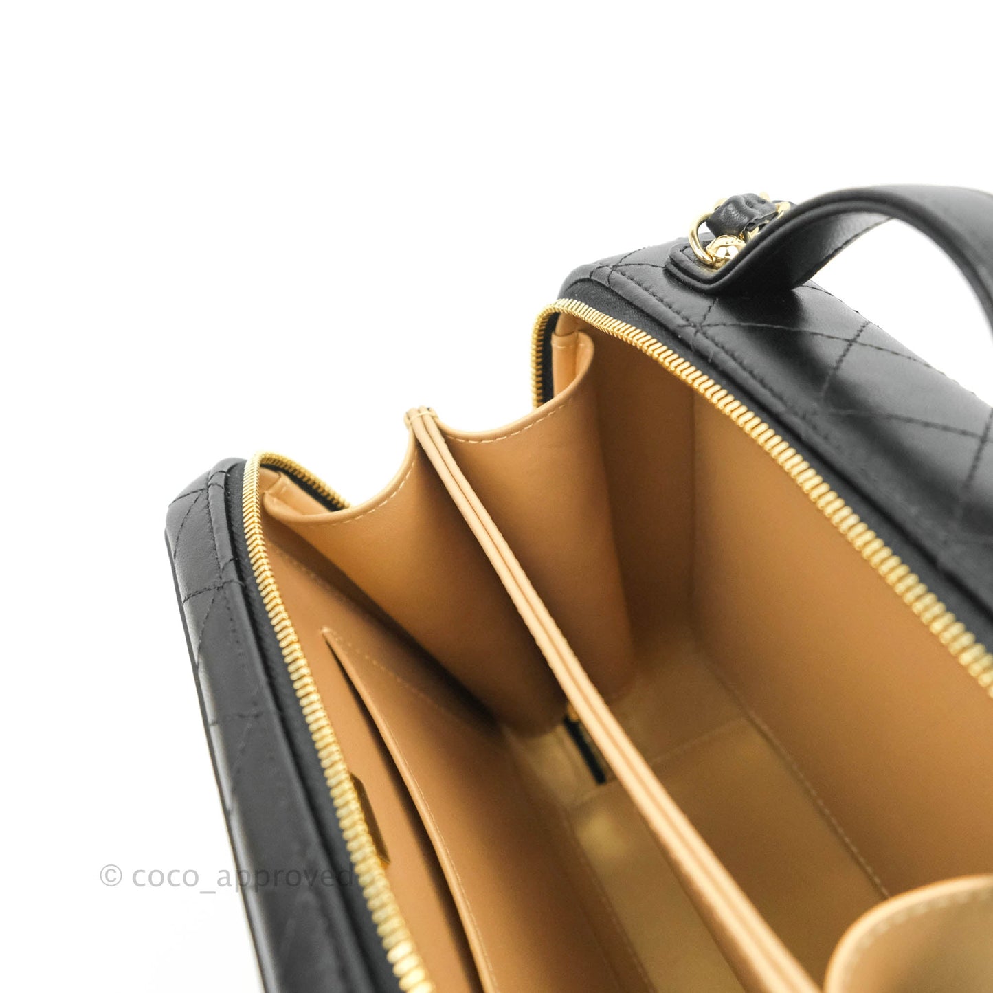 Chanel Quilted Golden Plate Vanity Case Black Lambskin Gold Hardware
