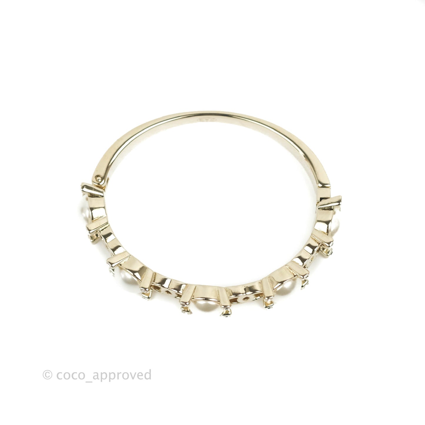 Chanel CC Crystal Pearl Bracelet Gold Tone 21A