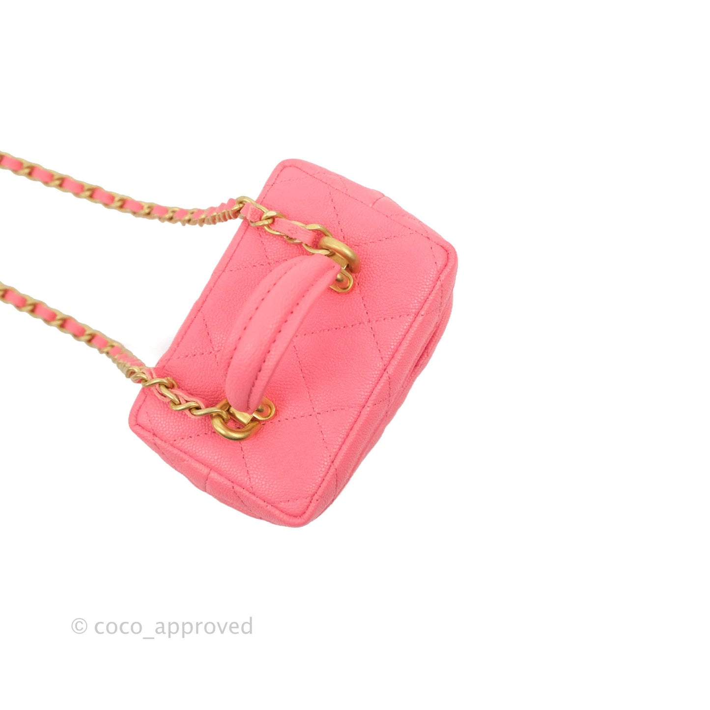 Chanel Quilted Mini Top Handle Vanity With Chain Pink Caviar Aged Gold Hardware