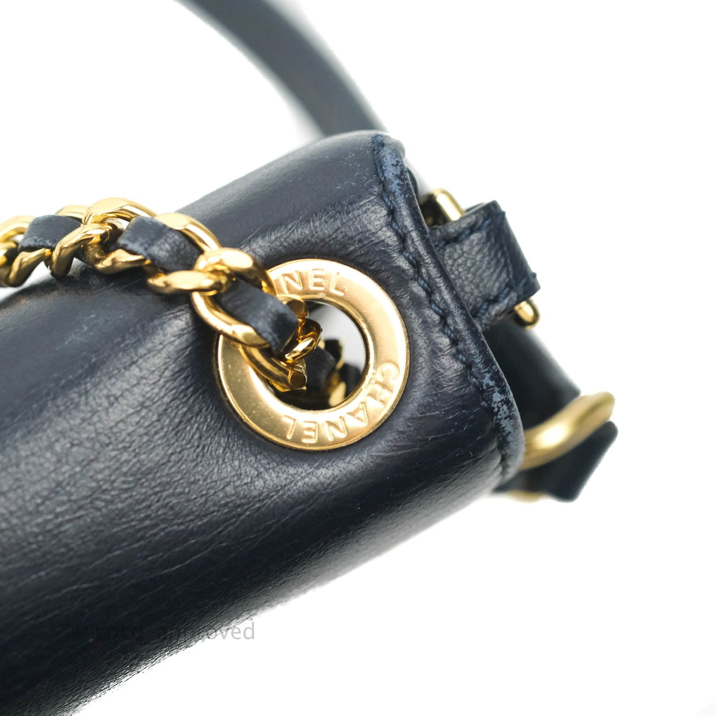 Chanel Flat Flap Bag With Chain Navy Calfskin Gold Hardware